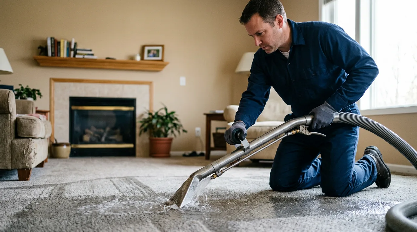 Water damage restoration technician working near Marble Falls, TX